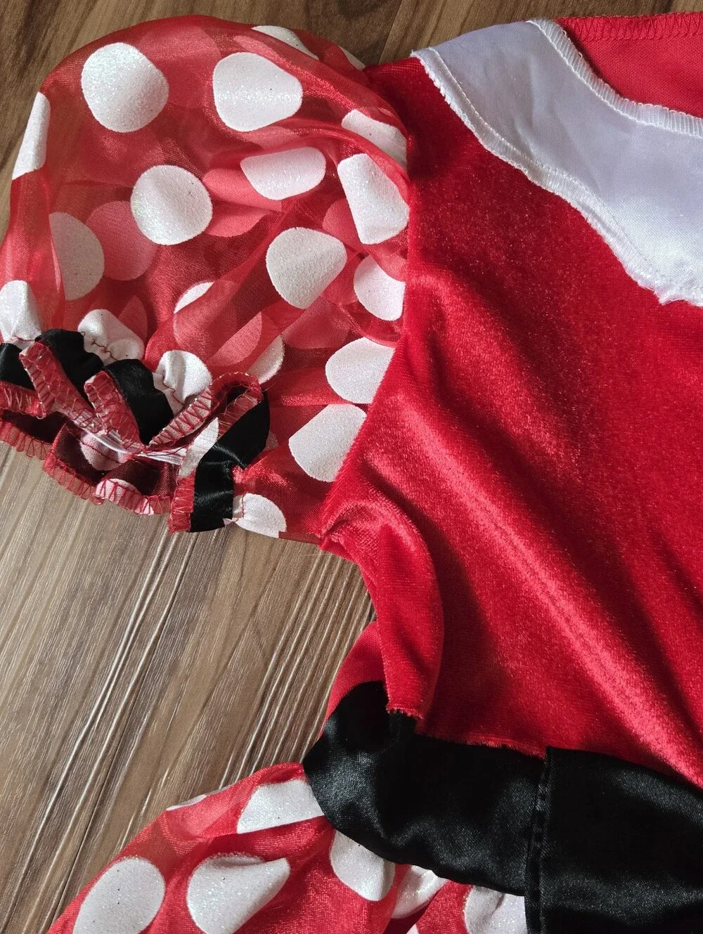Disney Minnie Mouse Red Polka Dot Kids Tiered Costume Dress & Black Bow 6/6X EUC